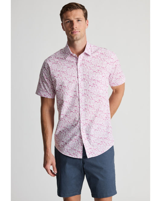 Mauve Botanical Leaf Short Sleeve Shirt