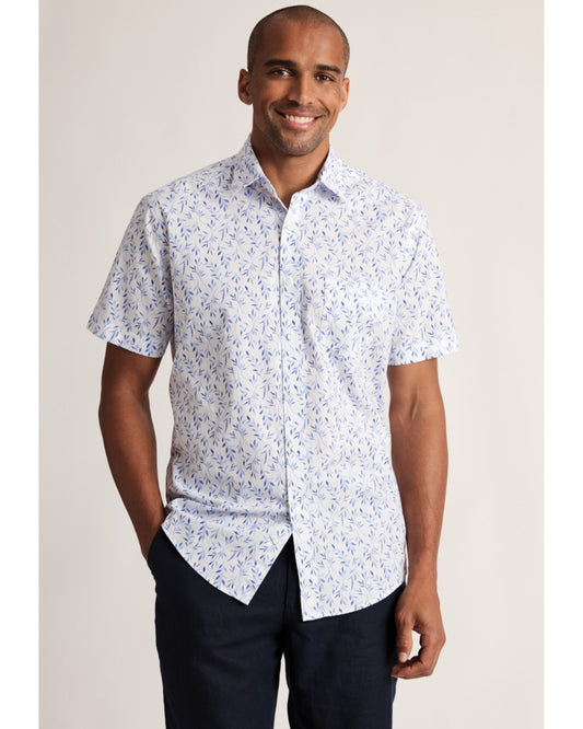 Printed Leaf Cotton Slub Shirt