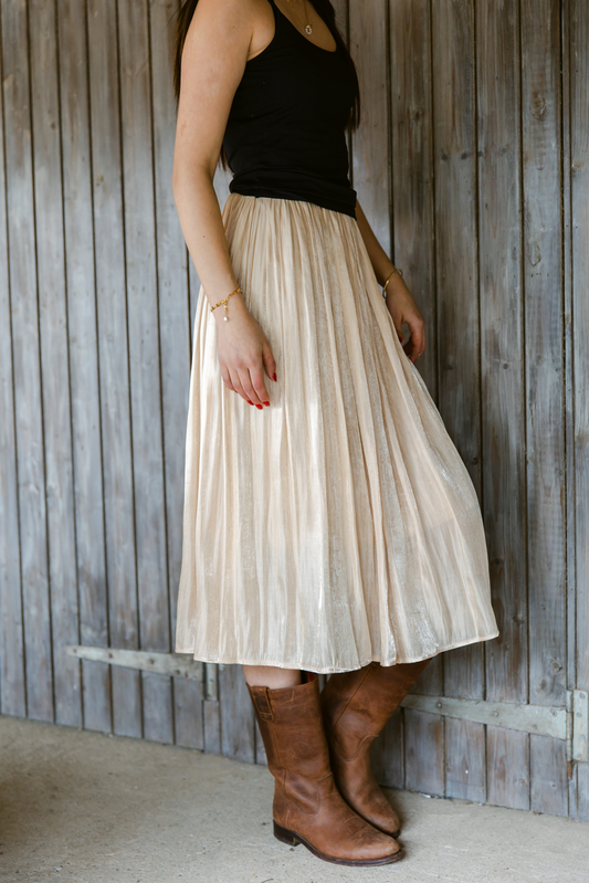 Shimmer Silk Pleat Skirt in Cream - Large