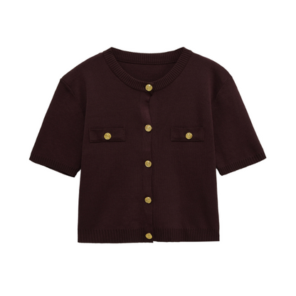 Boxy T-shirt cardigan in chocolate - Medium