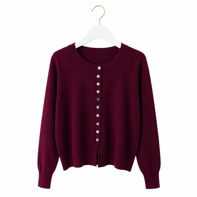 Fine knit cardigan with multi button in burgundy