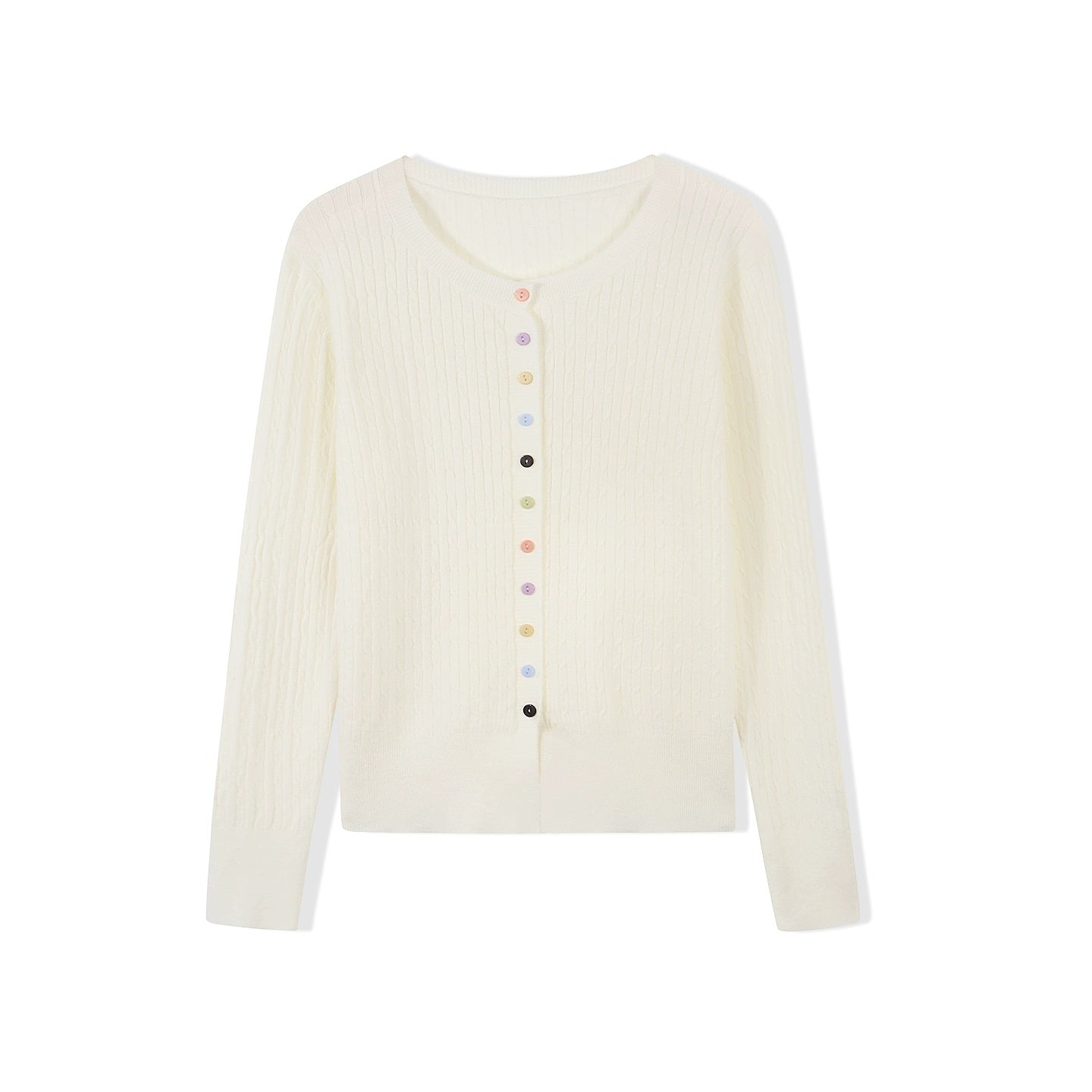 Fine Cable Knit Cardigan with Multi Button in White
