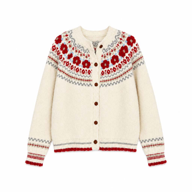 Fair isle cardigan in cream & red