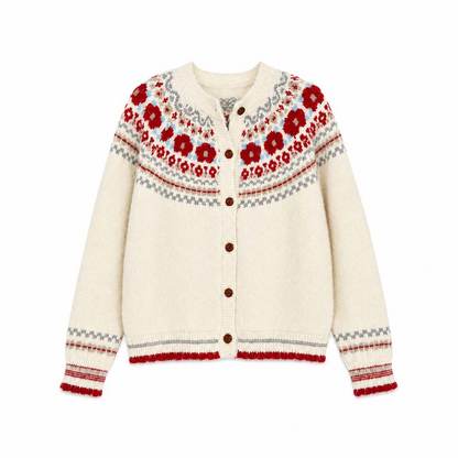 Fair isle cardigan in cream & red