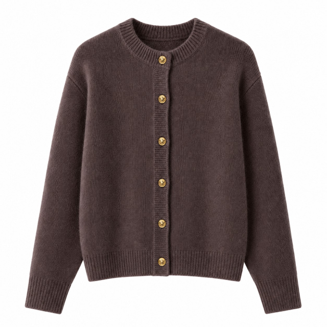 Crest button cardigan in chocolate brown - Small