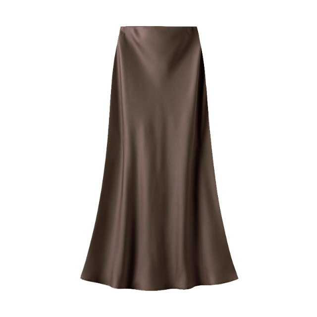 Satin slip skirt in bitter chocolate - Large