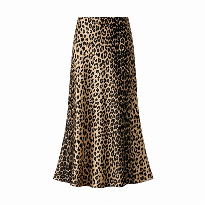 Satin slip skirt in brown leopard print - Medium
