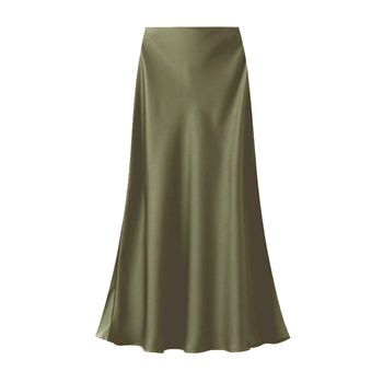 SATIN SLIP SKIRT IN KHAKI SMALL