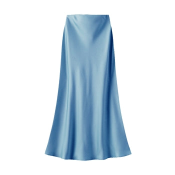 Satin Slip Skirt in Lake Blue - Medium