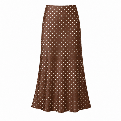 Satin slip skirt in brown polka dot - Large