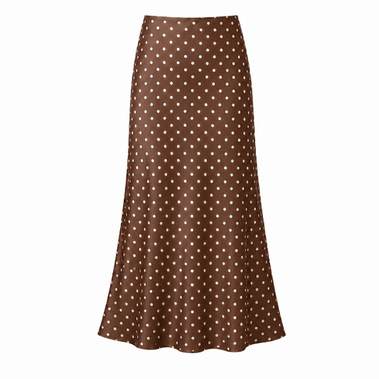 Satin slip skirt in brown polka dot - Large