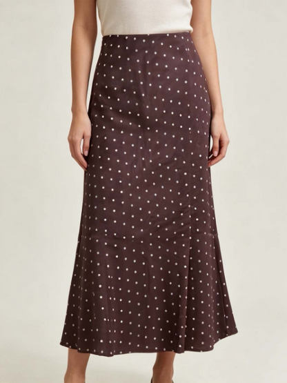 Satin slip skirt in brown polka dot - Large