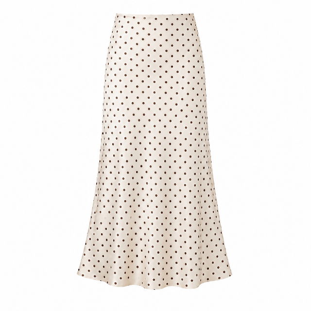 Satin slip skirt in cream polka dot - Small
