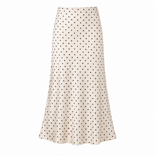 Satin slip skirt in cream polka dot - Small