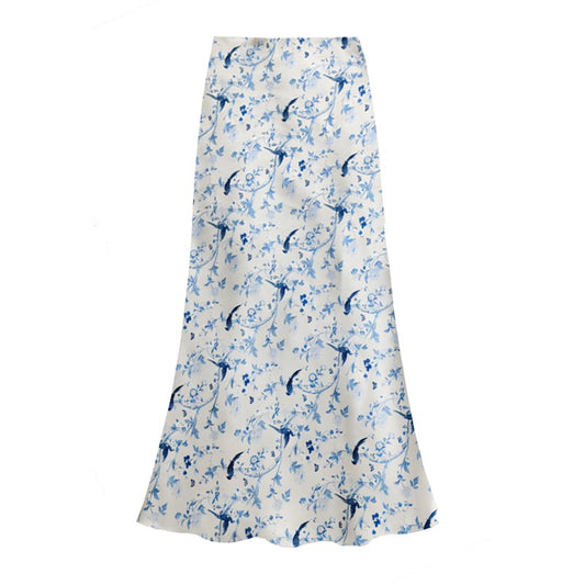Satin Slip Skirt in Toile de Jouy - Medium