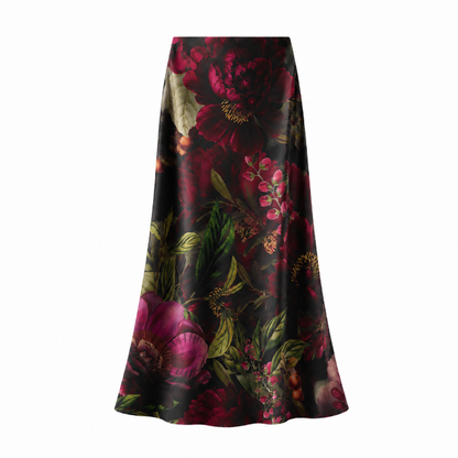Satin slip skirt in wine floral print - Medium