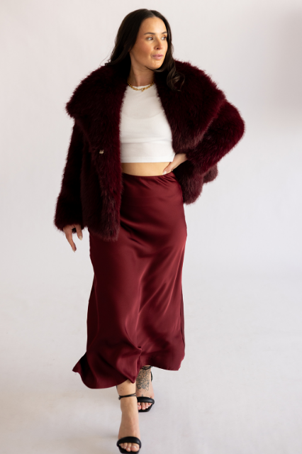 Satin slip skirt in wine - Medium