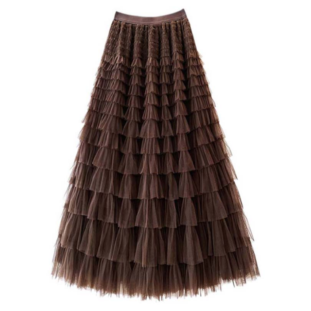 Full length tiered frill skirt in bitter chocolate - Medium