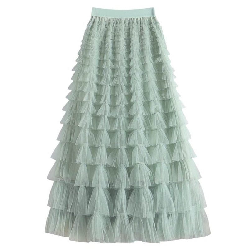 Tiered ruffle skirt in pistachio green - Small