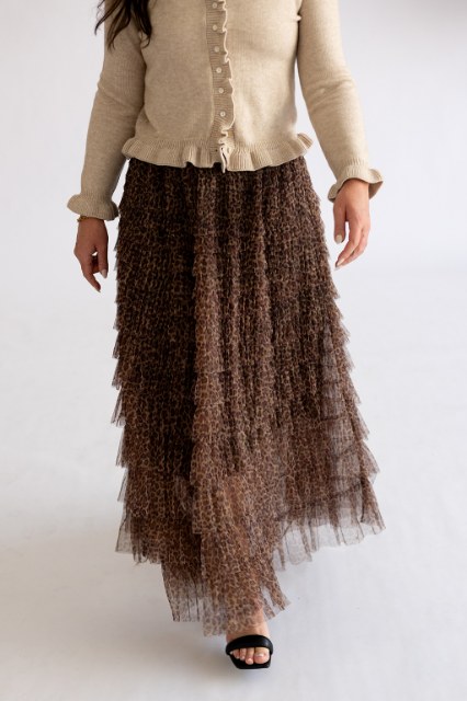 Tiered ruffle skirt in leopard print - Medium