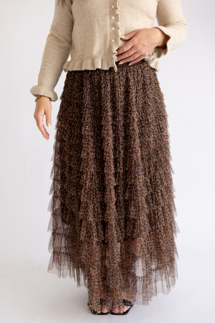 Tiered ruffle skirt in leopard print - Medium