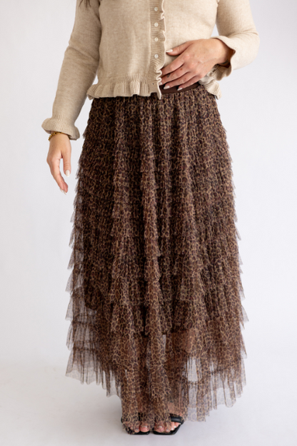 Tiered ruffle skirt in leopard print - Medium