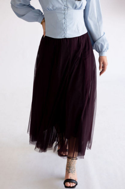 Tulle layer skirt in aubergine - Large