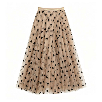 Tulle layer skirt in cream with heart flocking - Large