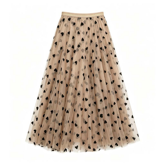 Tulle layer skirt in cream with heart flocking - Large