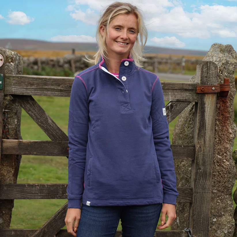 Button Neck Plain Sweatshirt