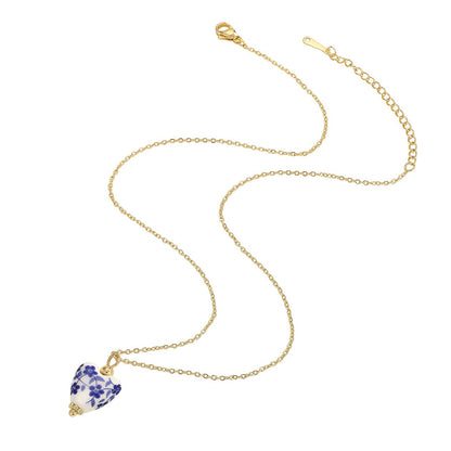 Porcelain Floral Print Heart Necklace