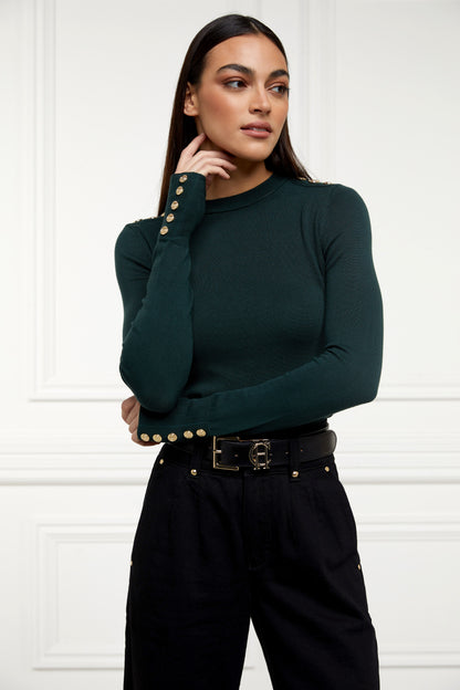Button Knit Crew Neck (Deep Emerald)