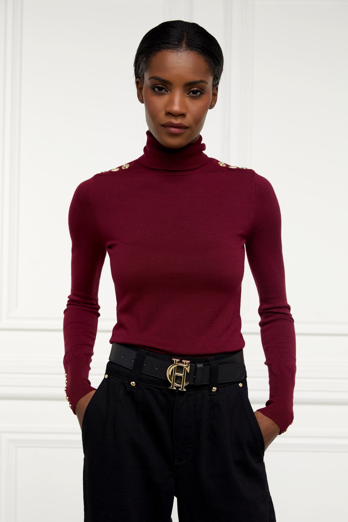 Buttoned Knit Roll Neck