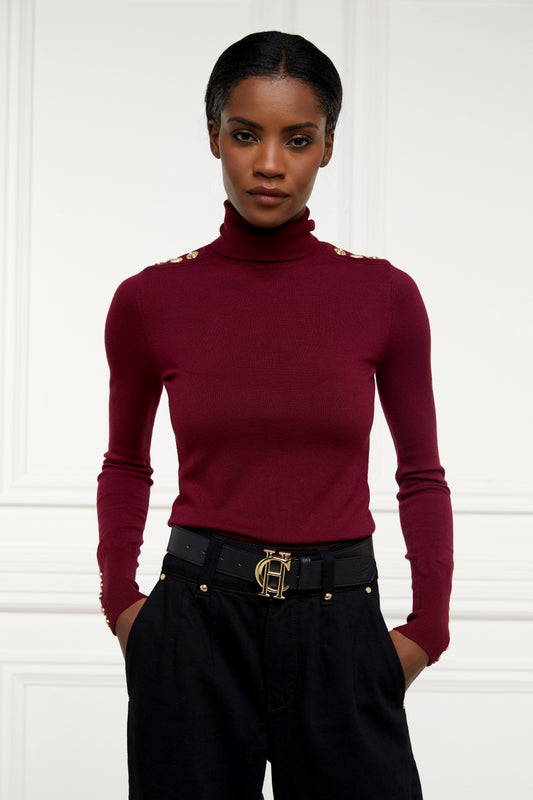 Buttoned Knit Roll Neck