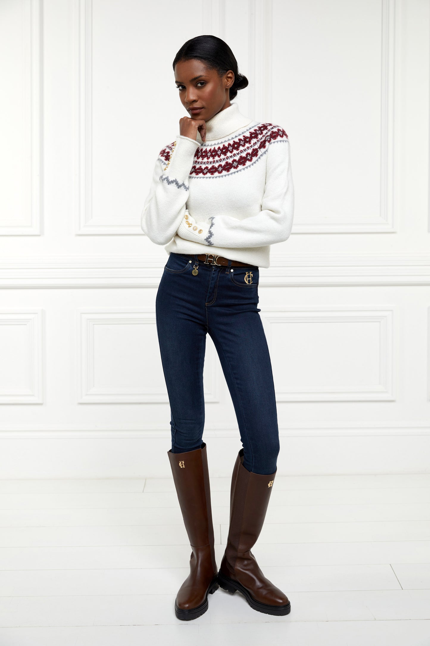 Jennifer Fairisle Roll Neck Knit (Natural)