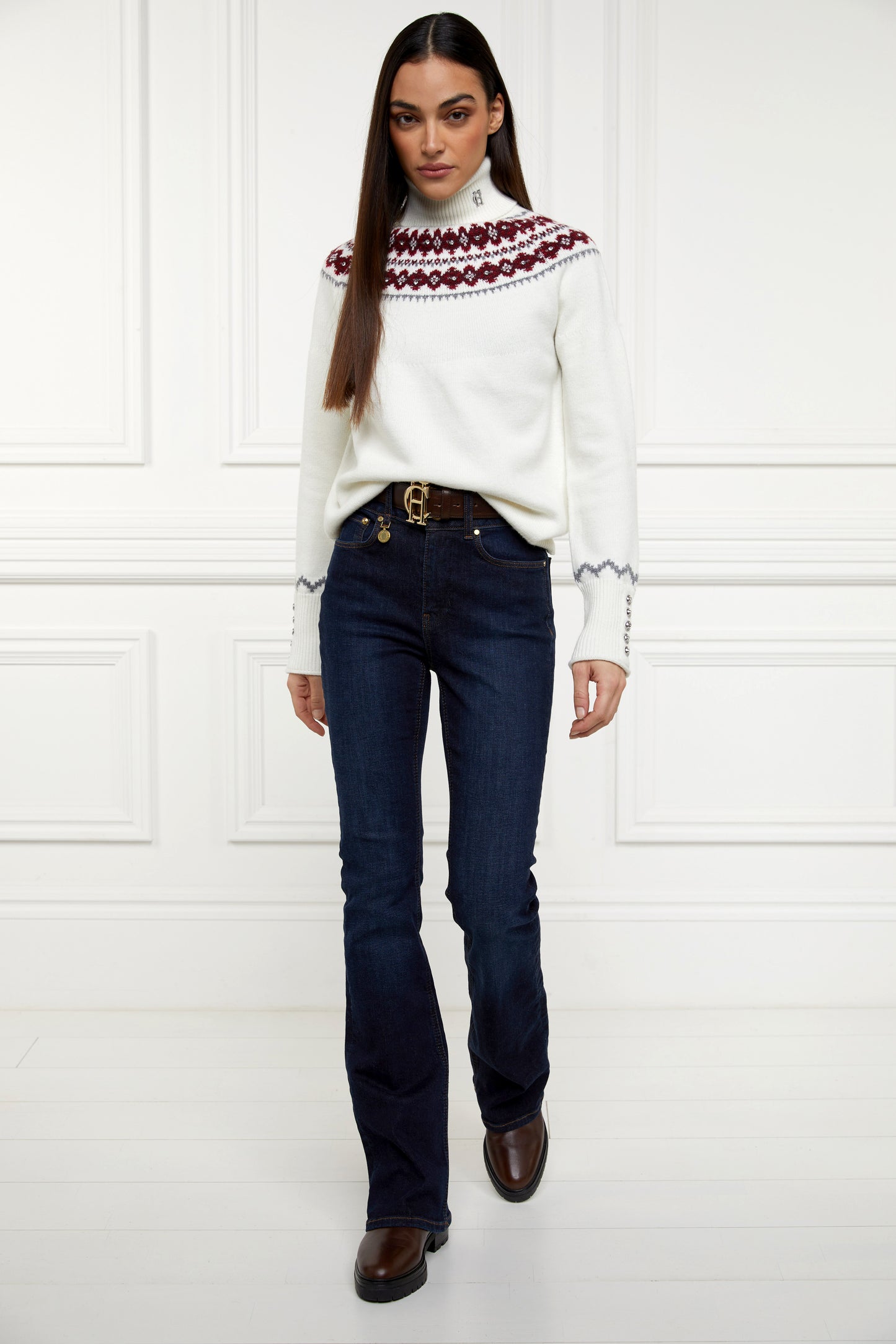 Jennifer Fairisle Roll Neck Knit (Natural)