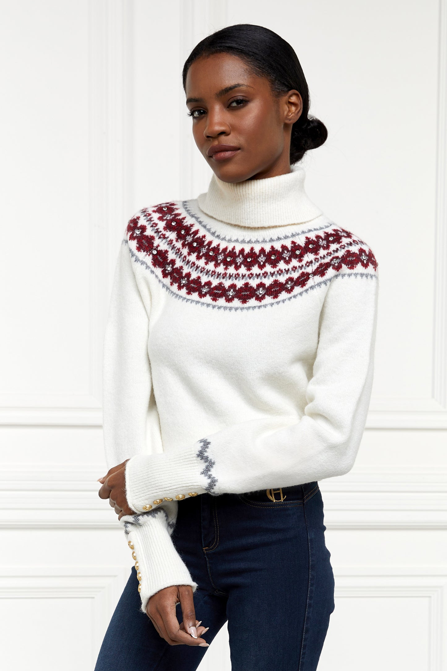 Jennifer Fairisle Roll Neck Knit (Natural)