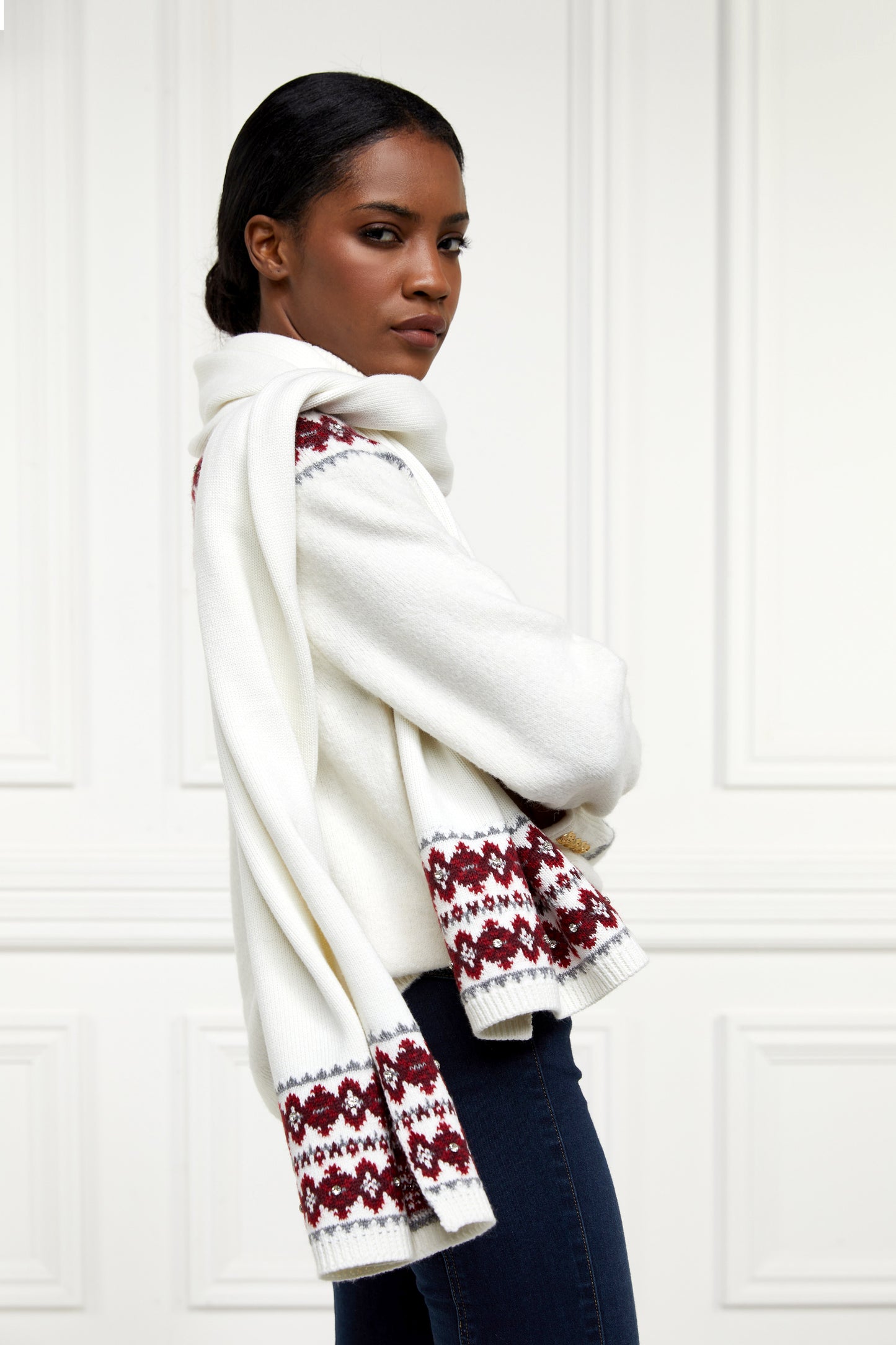 Jennifer Fairisle Roll Neck Knit (Natural)