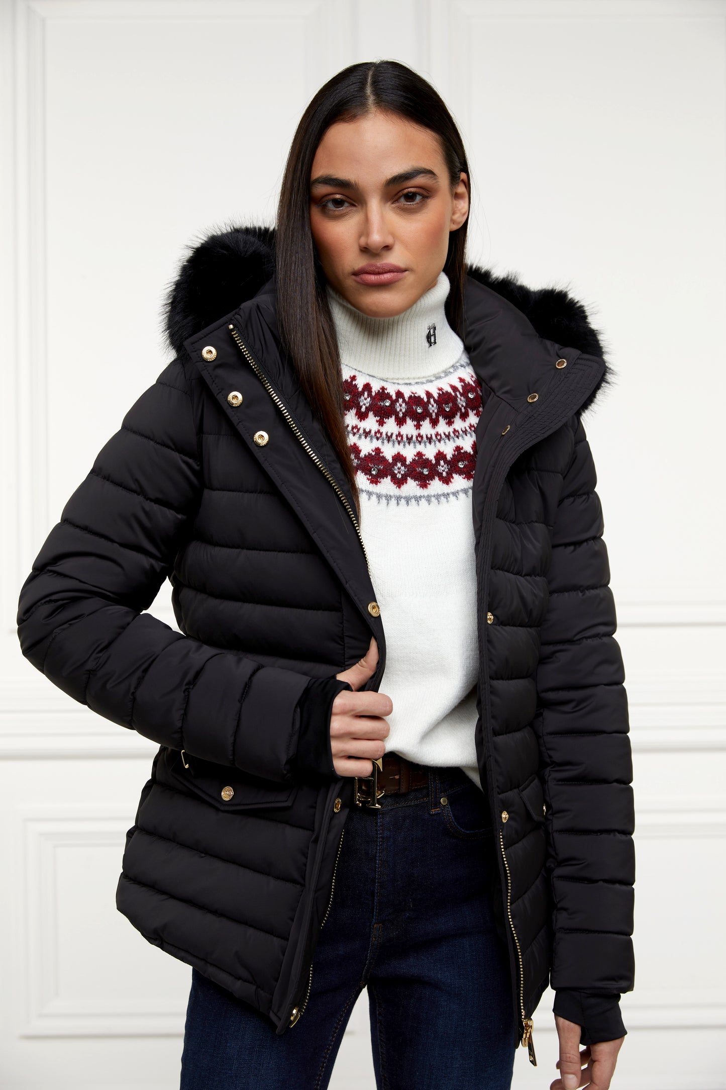 Jennifer Fairisle Roll Neck Knit (Natural)