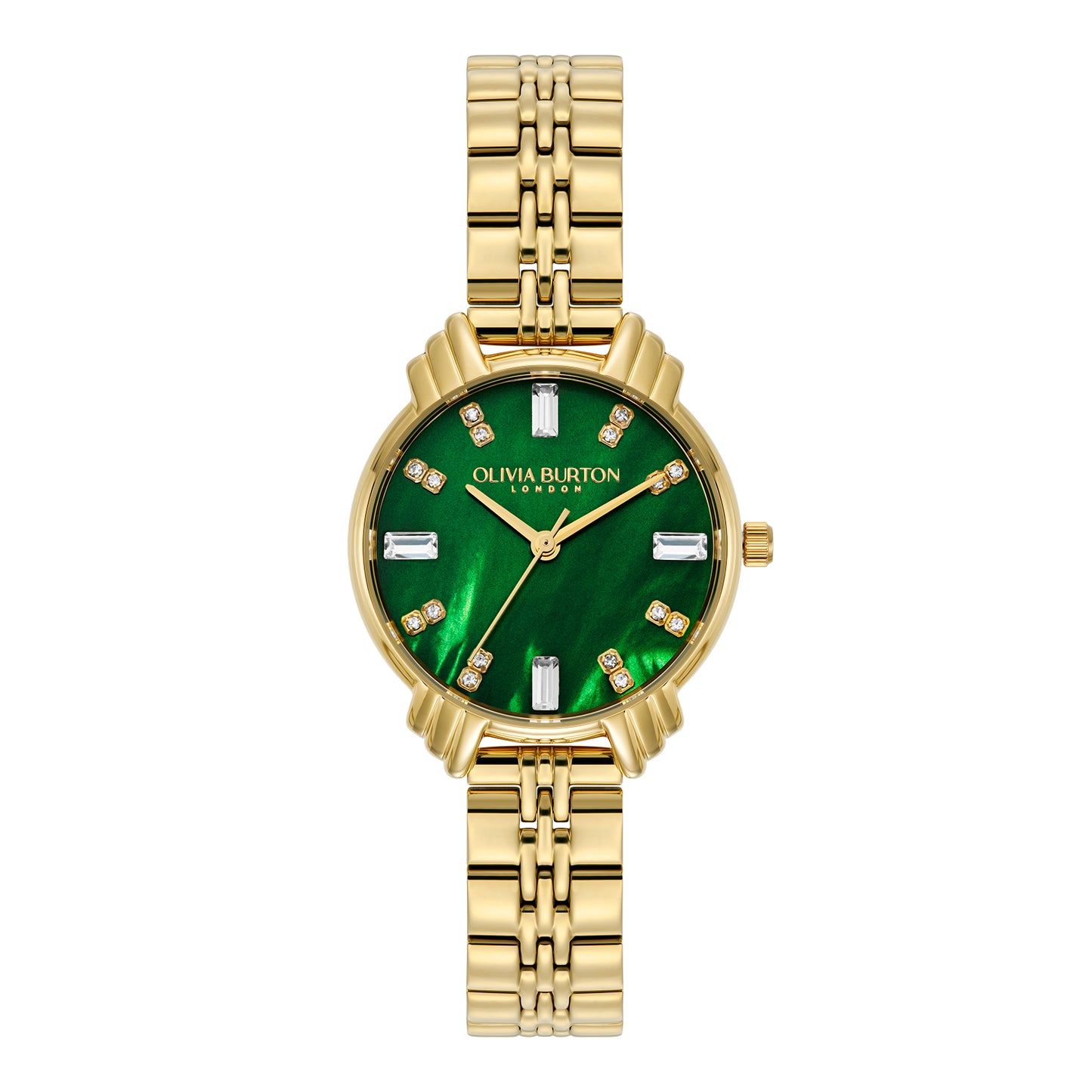 Classic 30mm Art Deco Emerald & Gold Bracelet Watch