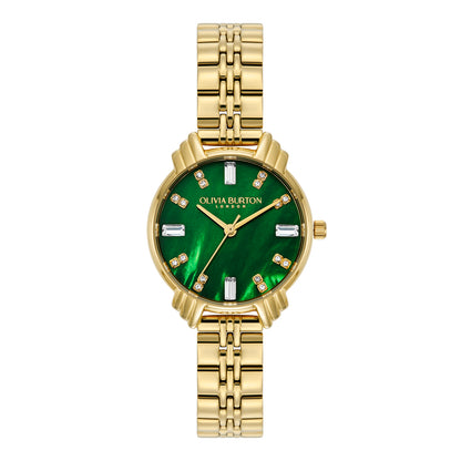 Classic 30mm Art Deco Emerald & Gold Bracelet Watch