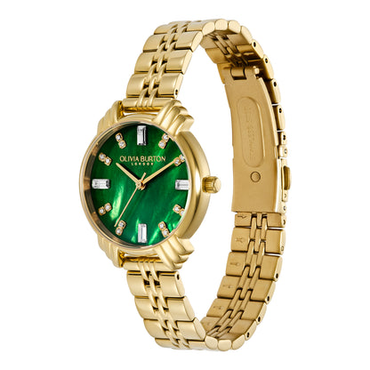 Classic 30mm Art Deco Emerald & Gold Bracelet Watch