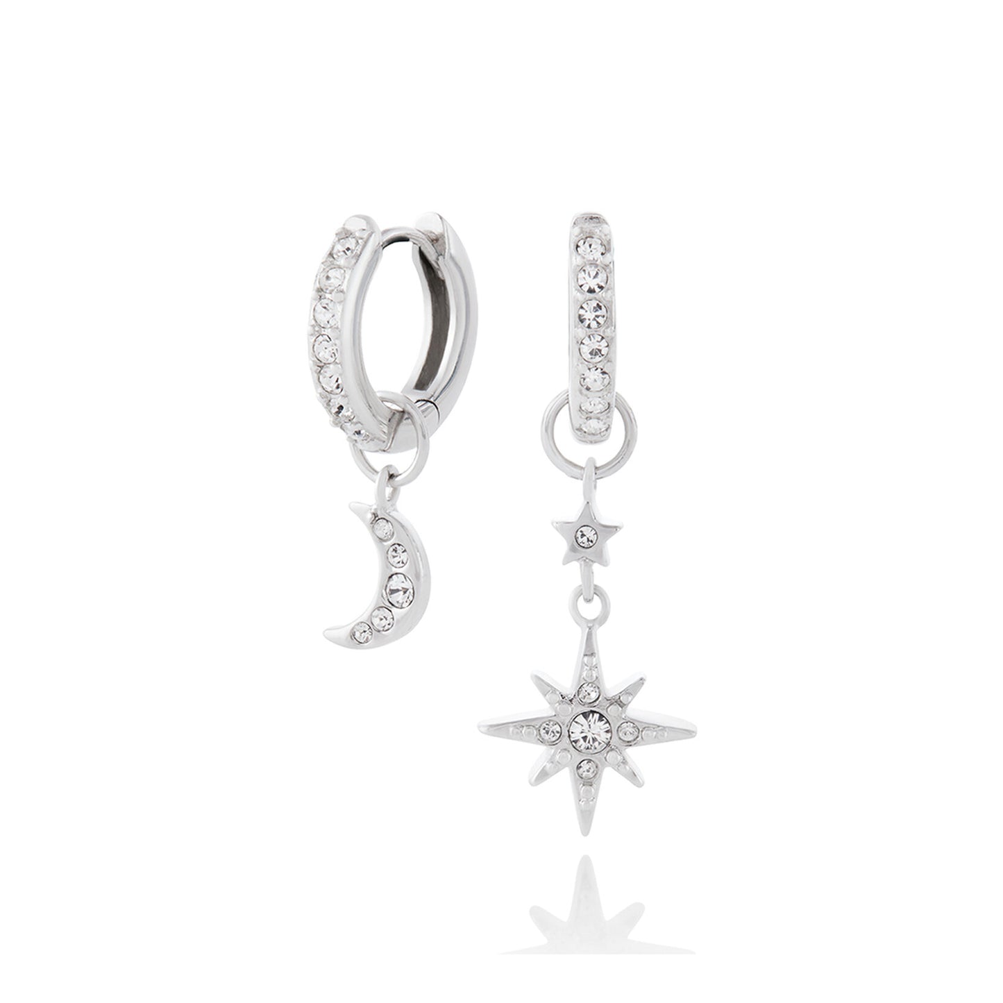 Celestial Silver Moon & Star Huggie Hoops