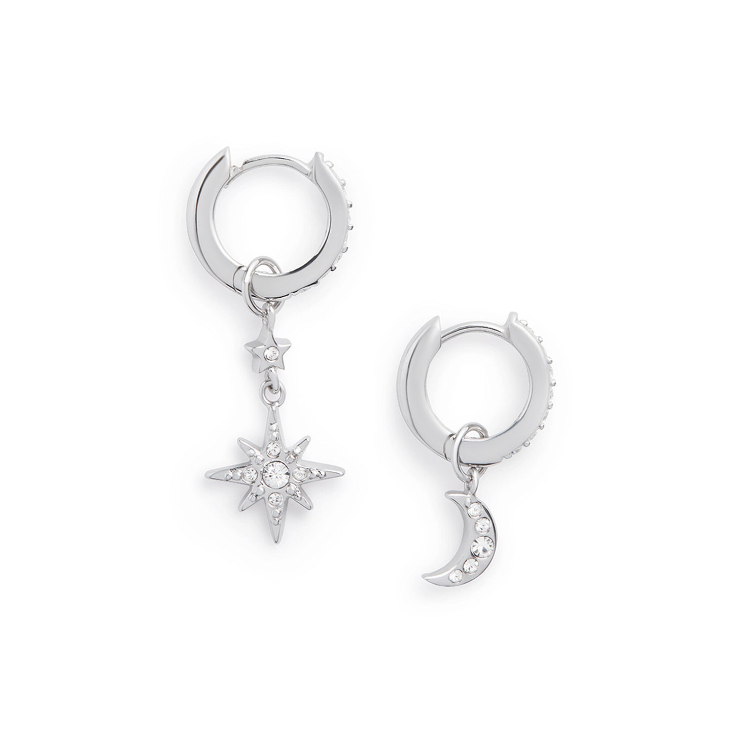 Celestial Silver Moon & Star Huggie Hoops