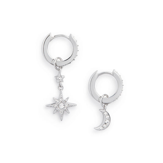 Celestial Silver Moon & Star Huggie Hoops