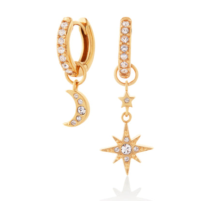Celestial Gold Moon & Star Huggie Hoops