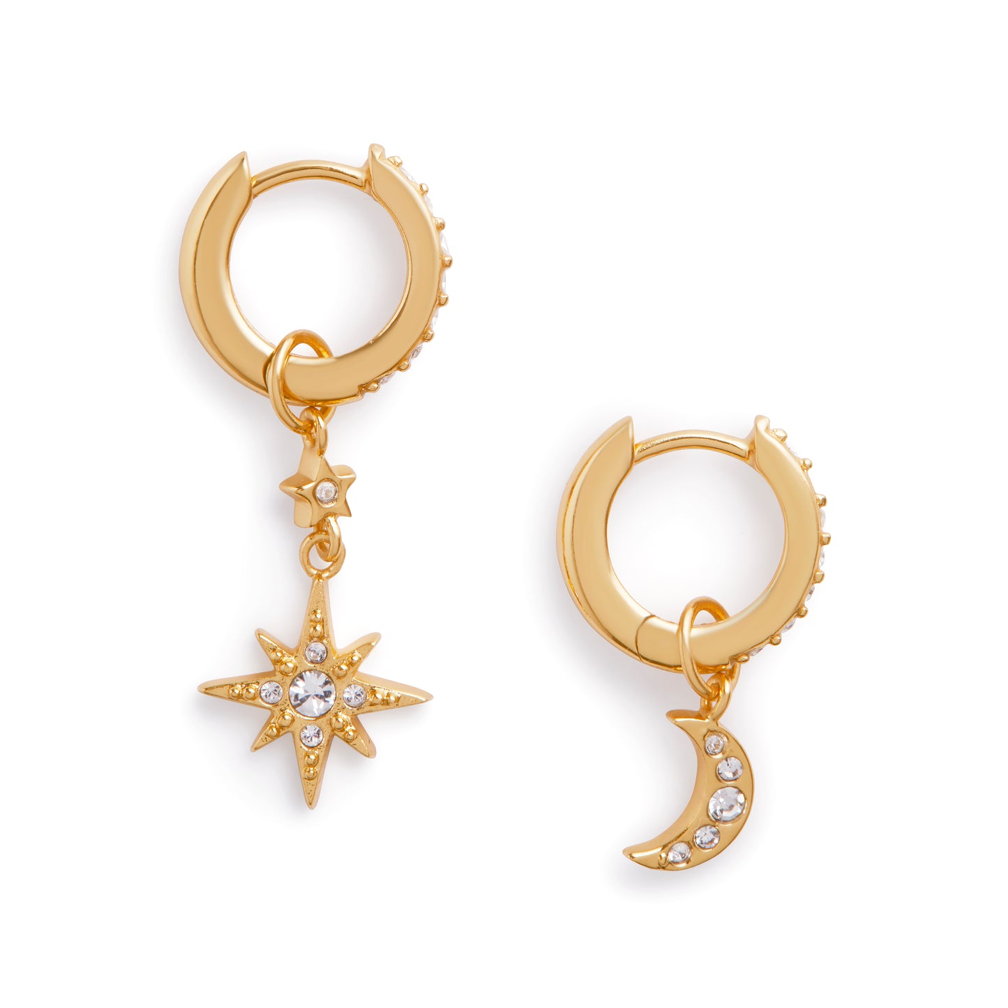 Celestial Gold Moon & Star Huggie Hoops