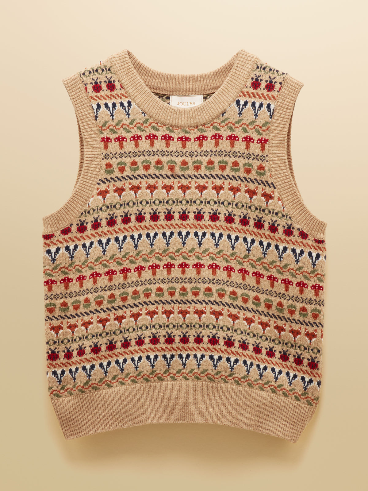 Woodland Oatmeal Cotton-Rich Intarsia Crew Neck Knitted Vest