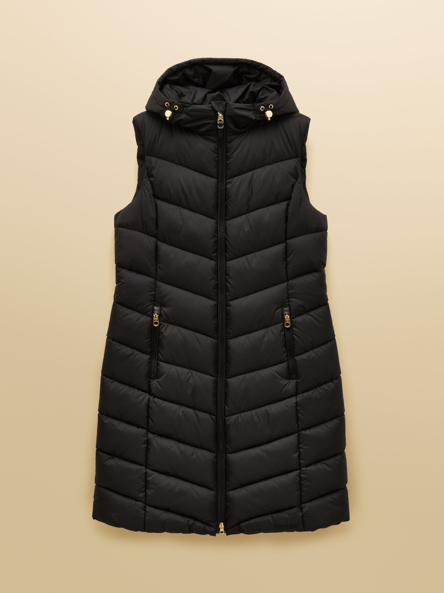 Moorsdale Black Longline Showerproof Padded Gilet with Hood