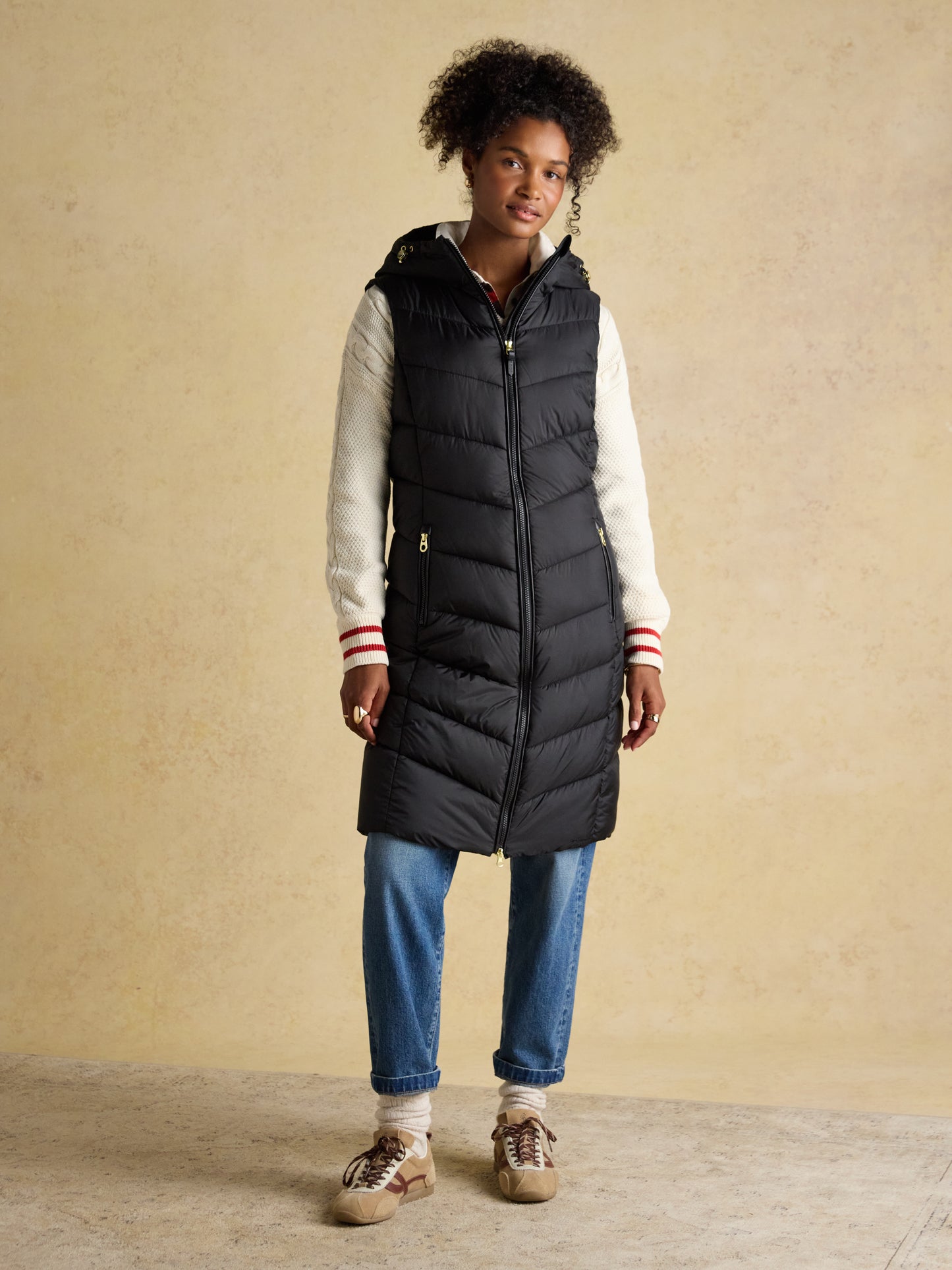 Moorsdale Black Longline Showerproof Padded Gilet with Hood